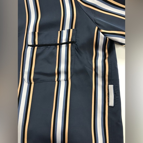 Vintage ESCADA SPORT 16 Oversized silky grey & gold striped  blouse Size EU 46 - Picture 5 of 16